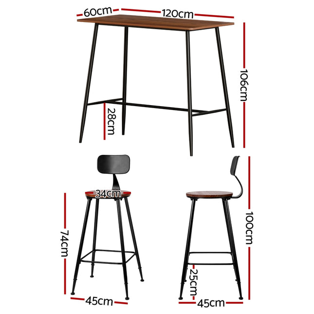 Artiss Bar Table and Stools Set Dining Desk Kitchen Chairs Cafe Pub