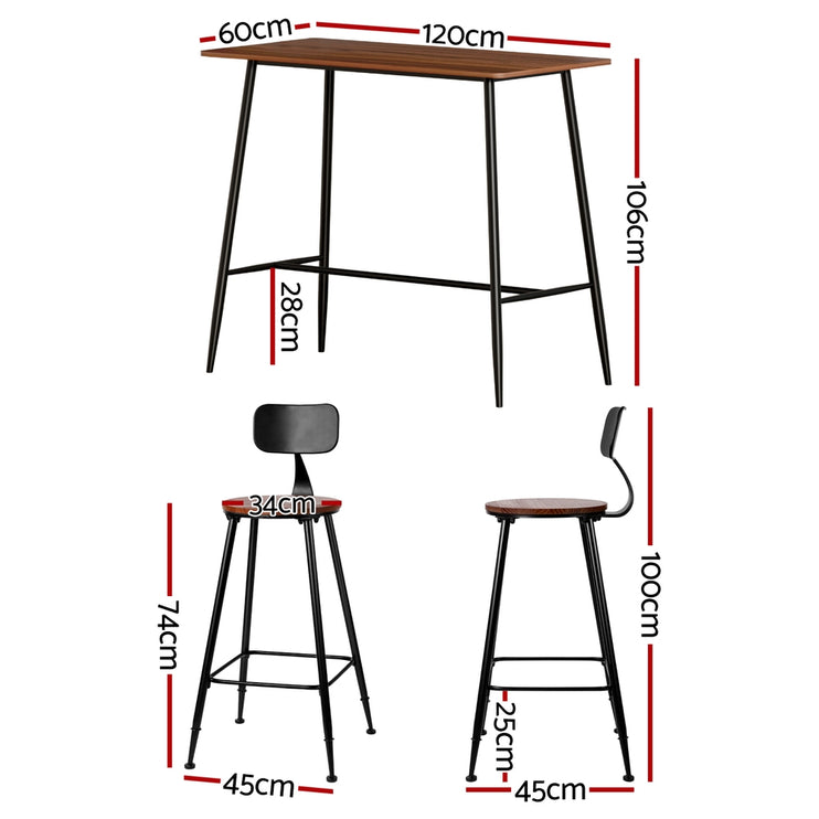Artiss Bar Table and Stools Set Dining Desk Kitchen Chairs Cafe Pub