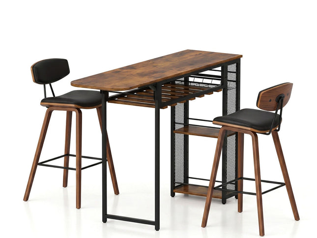 Artiss 3PCS Bar Table and Stools Set Dining Table Solid Wood Kitchen Chairs Cafe Pub
