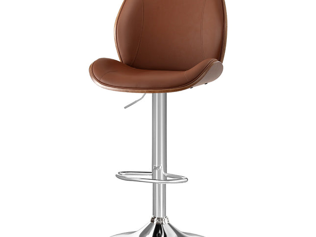 Artiss 1X Bar Stool Bentwood Swivel Adjustable Kitchen Dining Counter Stool Leather Brown