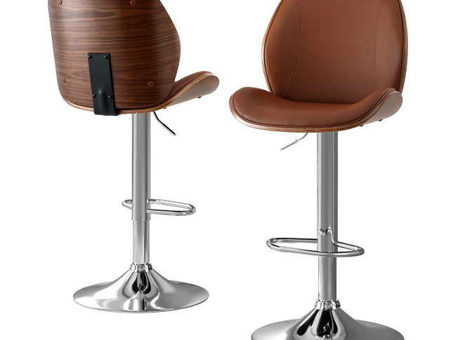Artiss 2X Bar Stools Bentwood Adjustable Kitchen Counter Chair Leather Brown