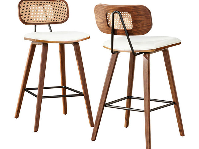2x Artiss Bar Stools Kitchen Counter Rattan Chairs PU Leather Padding