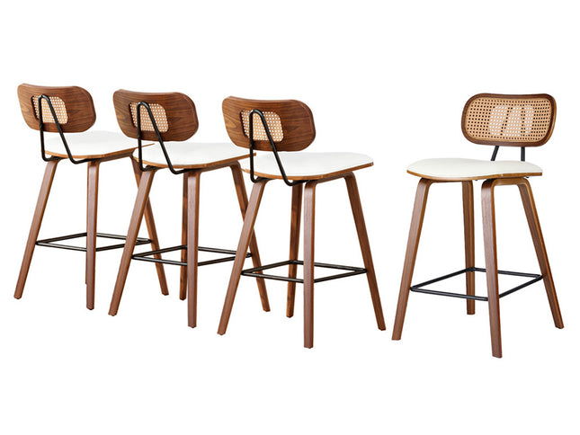 4x Artiss Bar Stools Kitchen Counter Rattan Chairs PU Leather Padding