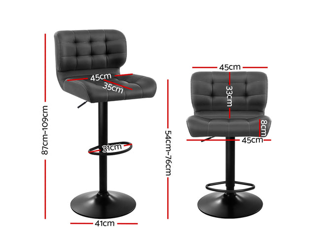 Artiss 2x Bar Stools Gas Lift Leather Padded Grey