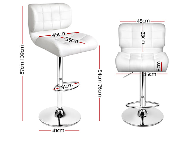 Artiss 2x Bar Stools Gas Lift Leather Padded White