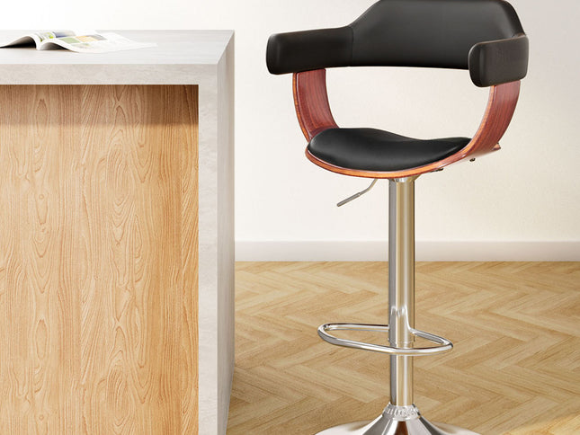 Artiss Bar Stools Gas Lift Leather w/Armrest Black