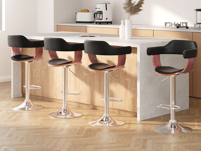 Artiss 4x Bar Stools Gas Lift Leather w/Armrest Black