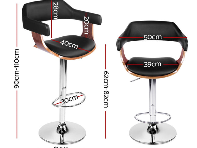Artiss 4x Bar Stools Gas Lift Leather w/Armrest Black