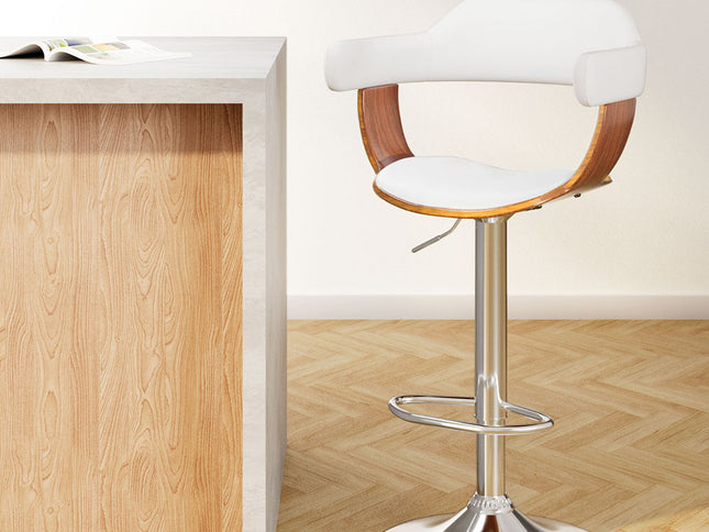 Artiss Bar Stools Gas Lift Leather w/Armrest White
