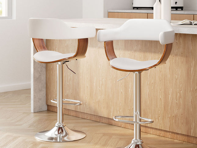 Artiss 2x Bar Stools Gas Lift Leather w/Armrest White