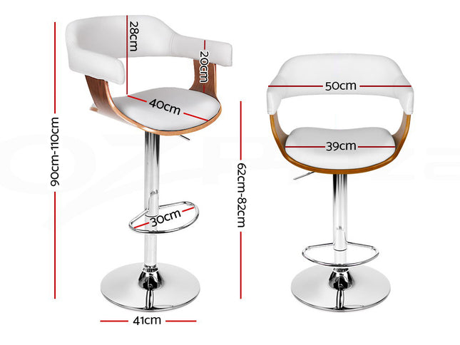 Artiss 2x Bar Stools Gas Lift Leather w/Armrest White