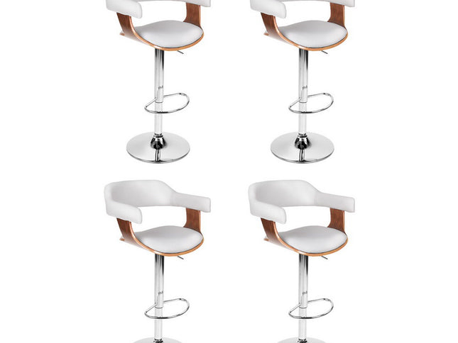 4x Artiss Bar Stools Gas Lift Leather with Armrest White
