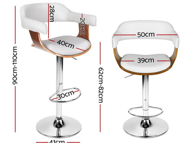4x Artiss Bar Stools Gas Lift Leather with Armrest White