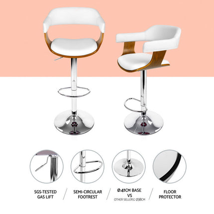 4x Artiss Bar Stools Gas Lift Leather with Armrest White