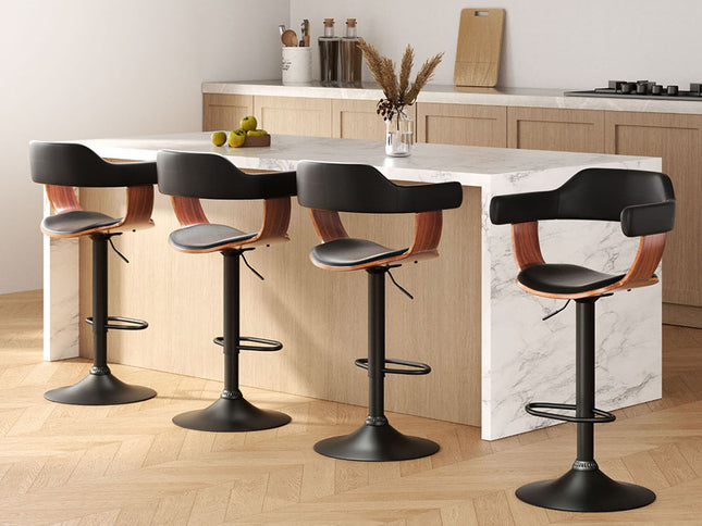 Artiss 4x Bar Stools Gas Lift Leather w/Armrest All Black