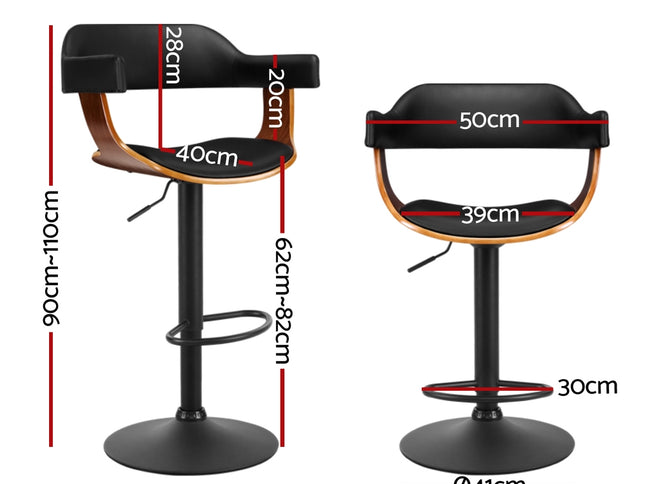 Artiss 4x Bar Stools Gas Lift Leather w/Armrest All Black