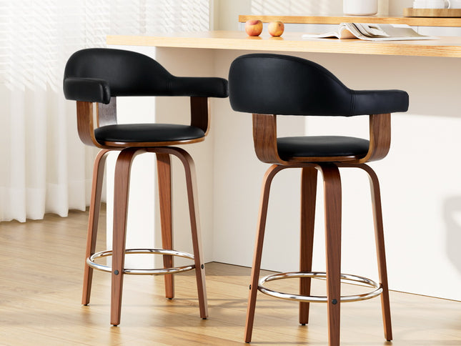 Artiss 2x Bar Stools Leather Seat Wooden Legs