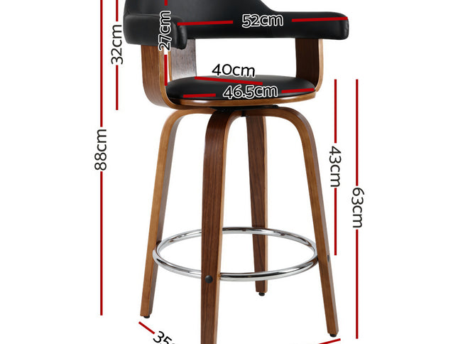 Artiss 2x Bar Stools Leather Seat Wooden Legs