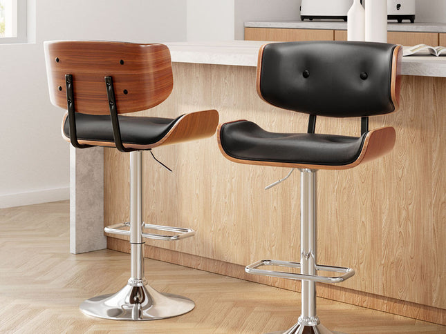 Artiss 2x Bar Stools Gas Lift Leather Black
