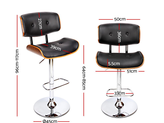 Artiss 2x Bar Stools Gas Lift Leather Black