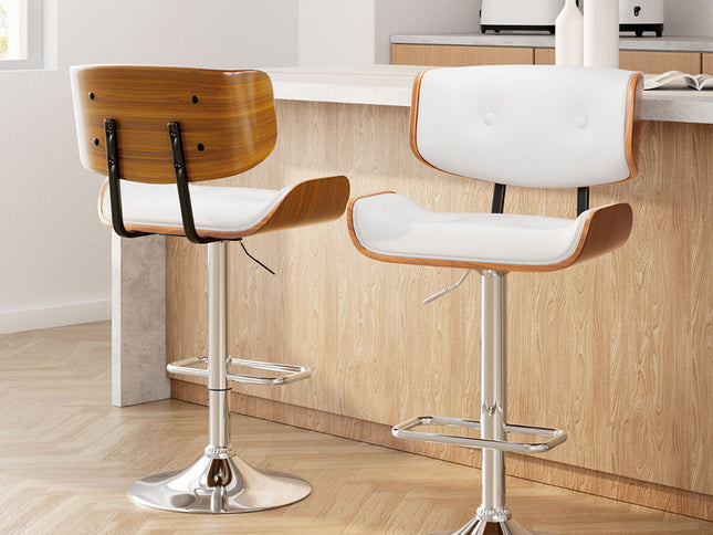 Artiss 2x Bar Stools Gas Lift Leather White