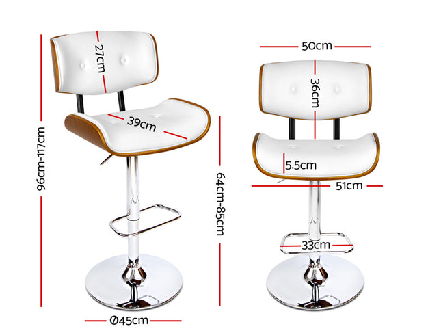Artiss 2x Bar Stools Gas Lift Leather White