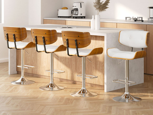 Artiss 4x Bar Stools Gas Lift Leather White