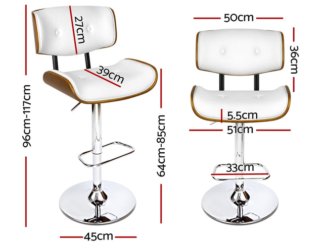 Artiss 4x Bar Stools Gas Lift Leather White