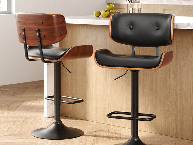 Artiss 2x Bar Stools Gas Lift Leather All Black