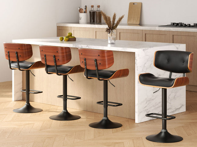 Artiss 4x Bar Stools Gas Lift Leather All Black