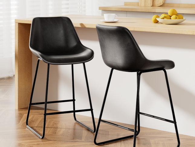 Artiss Bar Stools Kitchen Counter Barstools Leather Metal Chairs Black x2