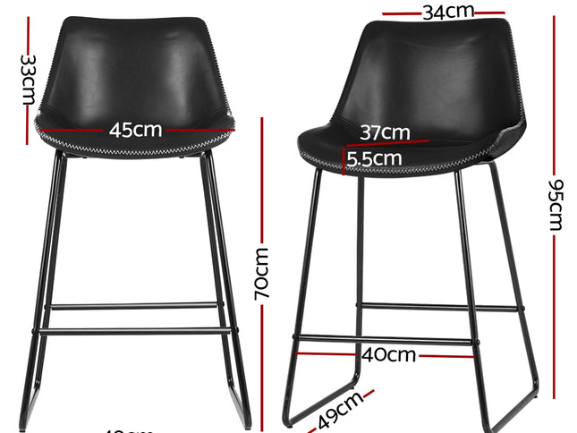 Artiss Bar Stools Kitchen Counter Barstools Leather Metal Chairs Black x2