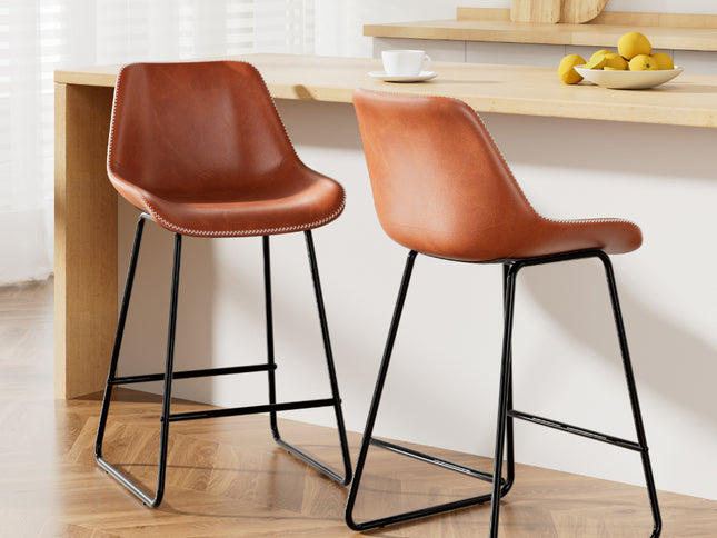 Artiss Bar Stools Kitchen Counter Barstools Leather Metal Chairs Brown x2