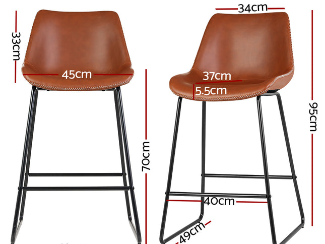 Artiss Bar Stools Kitchen Counter Barstools Leather Metal Chairs Brown x2