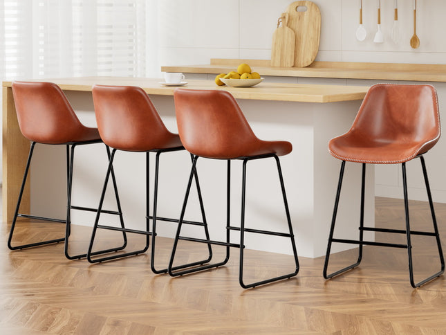 Artiss 4x Bar Stools Leather Padded Metal Legs Brown