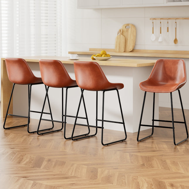 Artiss 4x Bar Stools Leather Padded Metal Legs Brown