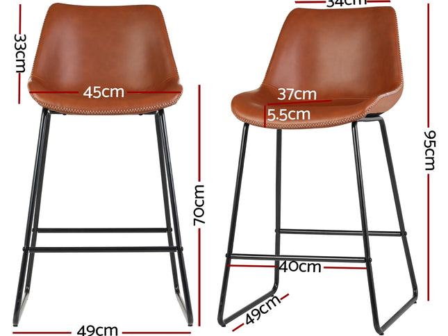 Artiss 4x Bar Stools Leather Padded Metal Legs Brown