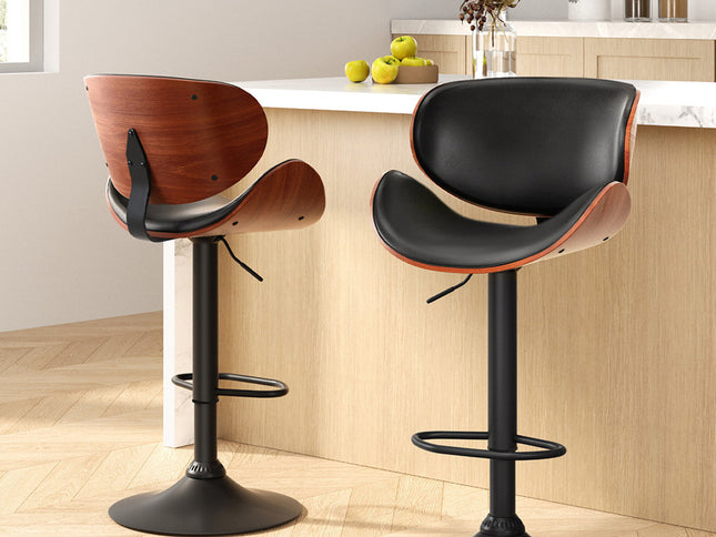 Artiss Bar Stools Kitchen Leather Barstools Swivel Gas Lift Chairs Black x2