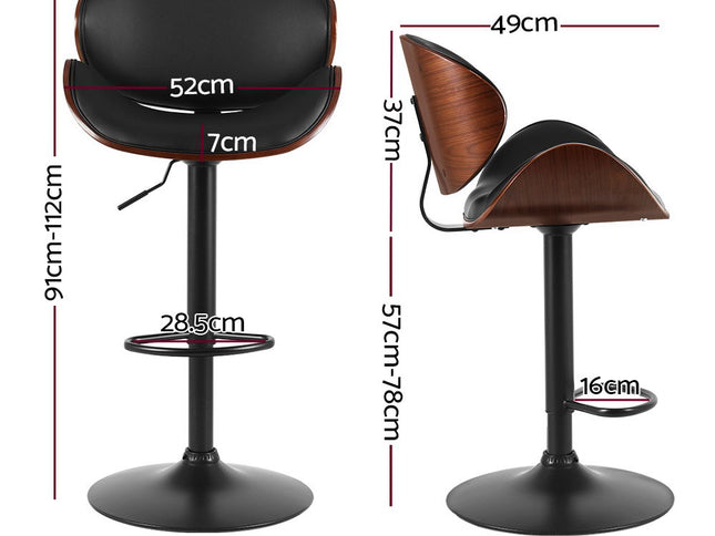 Artiss Bar Stools Kitchen Leather Barstools Swivel Gas Lift Chairs Black x2