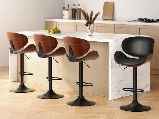 Artiss 4x Bar Stools Gas Lift Leather Padded Black