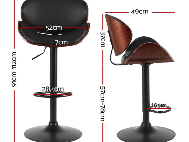 Artiss 4x Bar Stools Gas Lift Leather Padded Black
