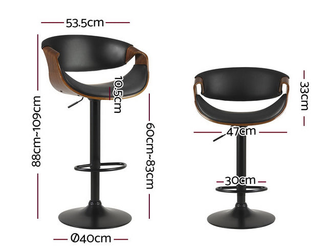 Artiss 2x Bar Stools Gas Lift Leather w/Armrest