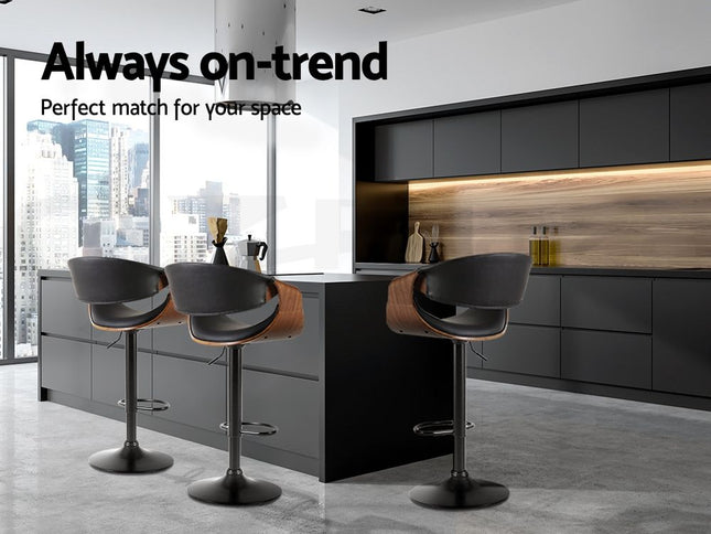 Artiss Bar Stools X3 Kitchen Counter Chair Gas Lift Swivel PU Ambrus Black