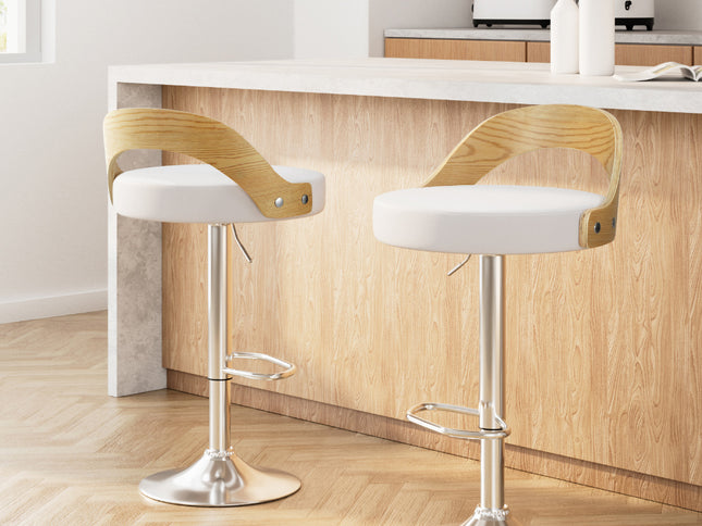 Artiss 2x Bar Stools Adjustable Leather Padded White