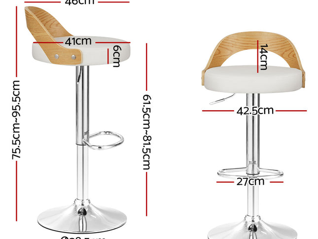 Artiss 2x Bar Stools Adjustable Leather Padded White