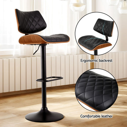 Artiss Bar Stools Kitchen Dining Chairs Gas Lift Stool Wooden Leather Black