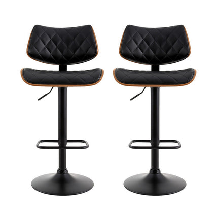 Artiss 2x Bar Stools Kitchen Dining Chairs Gas Lift Stool Wooden Leather Black