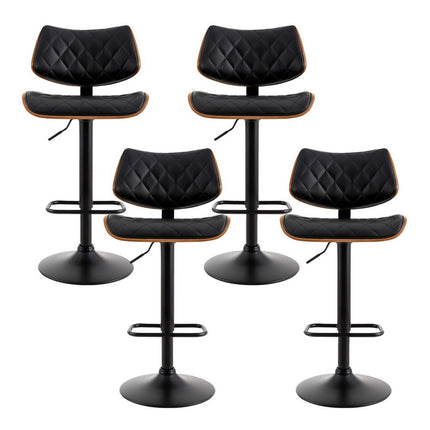 Artiss 4x Bar Stools Kitchen Dining Chairs Gas Lift Stool Wooden Leather Black