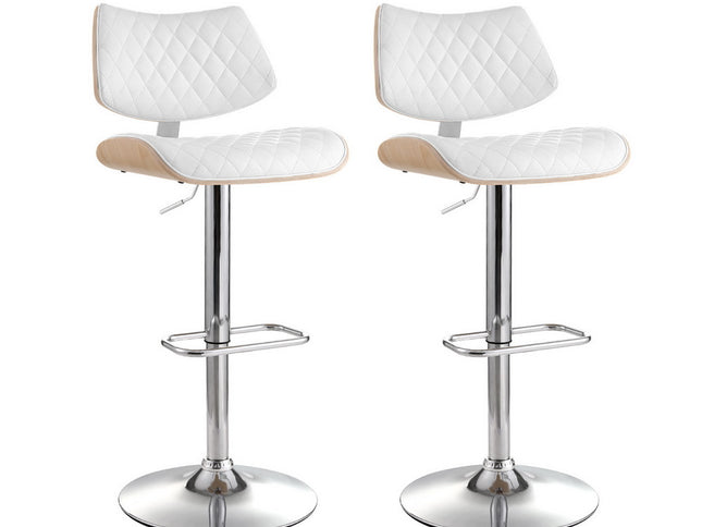 Artiss 2x Bar Stools Kitchen Dining Chairs Gas Lift Stool Wooden Leather White