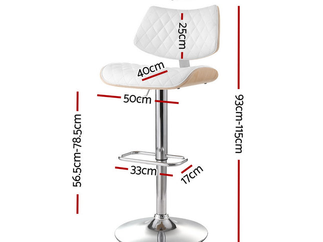 Artiss 2x Bar Stools Kitchen Dining Chairs Gas Lift Stool Wooden Leather White